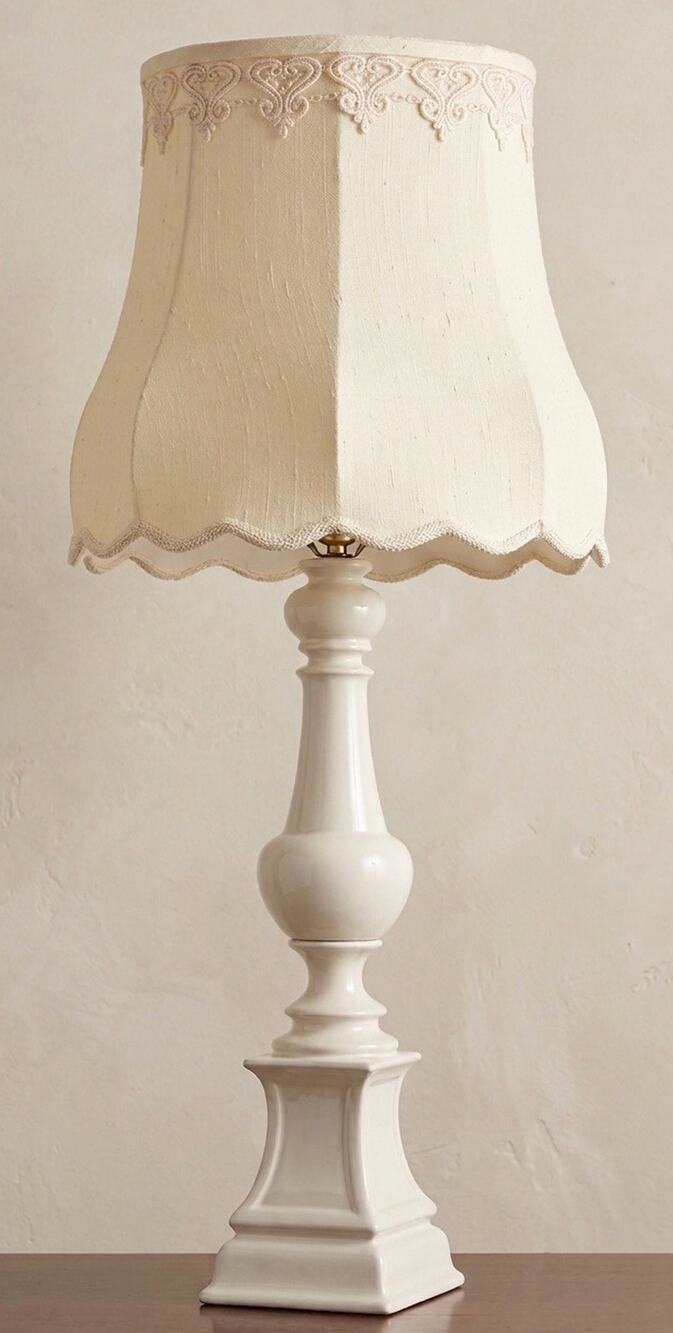 Vintage Large Ceramic Table Lamp 35” Cream White Retro Country Eclectic Light⁠